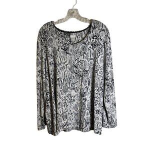 CHICO'S Women's Animal Print White & Black Long Sleeve Top Size XL (16-18)